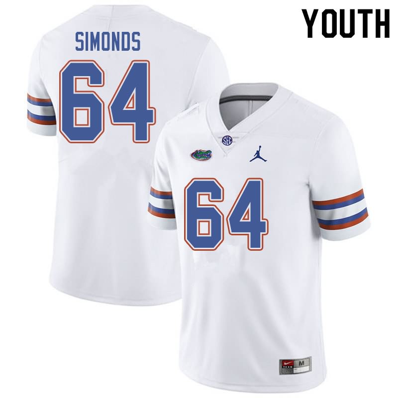 Youth NCAA Florida Gators Riley Simonds #64 Stitched Authentic Jordan Brand White College Football Jersey NVE5065GV